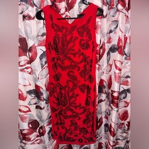 Chetta B Red Maxi Dress with Black Embellished Pattern